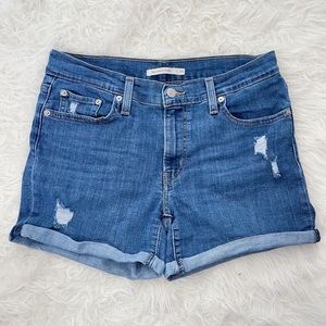 Levi’s Mid Length Rolled Cuff Distressed Shorts Size 29